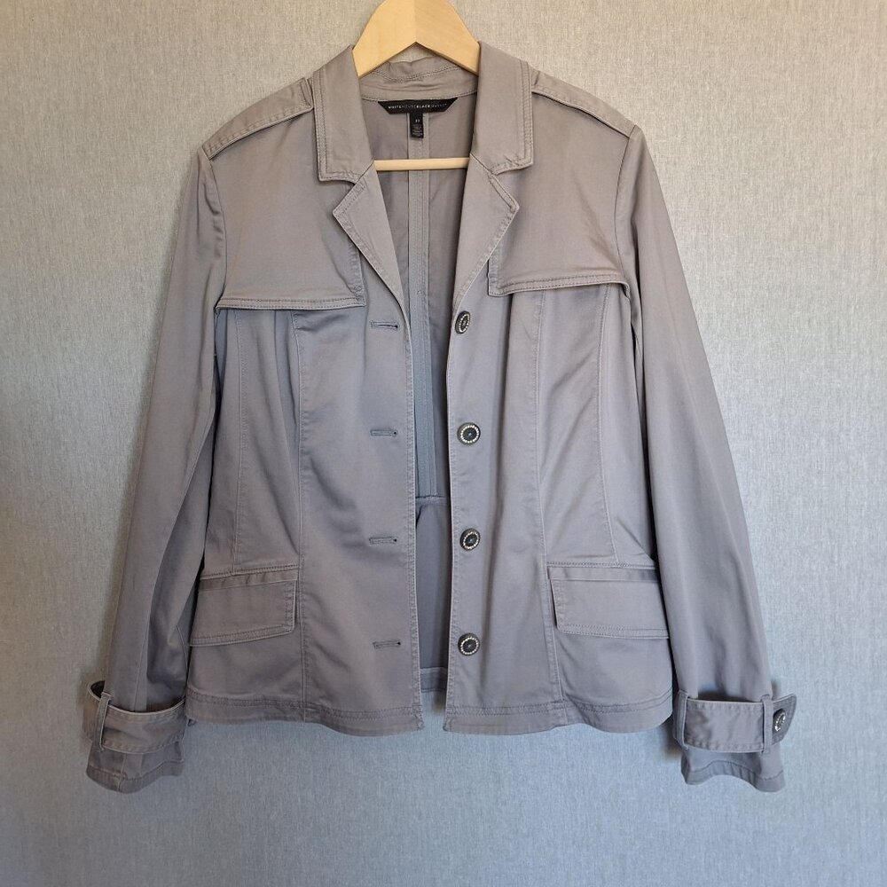 💙 White House Black Market Trench Jacket Size 10 Y2K Utility Military Preppy